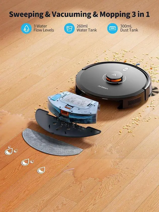 Alt view image 4 of 7 - Robot Vacuum and Mop, Self-Emptying Robot Vacuum Cleaner with 5000Pa Suction, Laser Navigator with Smart Mapping Robotic Vacuums, 150Mins Runtime,Schedule,App Alexa Control for Carpet/Pet Hair,Q10 pro