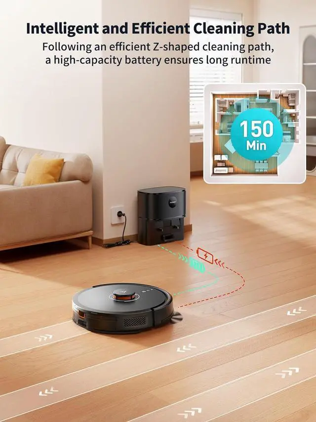 Alt view image 6 of 7 - Robot Vacuum and Mop, Self-Emptying Robot Vacuum Cleaner with 5000Pa Suction, Laser Navigator with Smart Mapping Robotic Vacuums, 150Mins Runtime,Schedule,App Alexa Control for Carpet/Pet Hair,Q10 pro