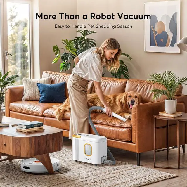 Alt view image 3 of 7 - D20S Max+ Robot Vacuum and Mop, Specifically Handling Pet Hair Design, 6000Pa Max Suction, with Self-Empty Dock, 10 Weeks Hands-Free Cleaning, PreciSense LiDAR Navigation, App & Voice Control