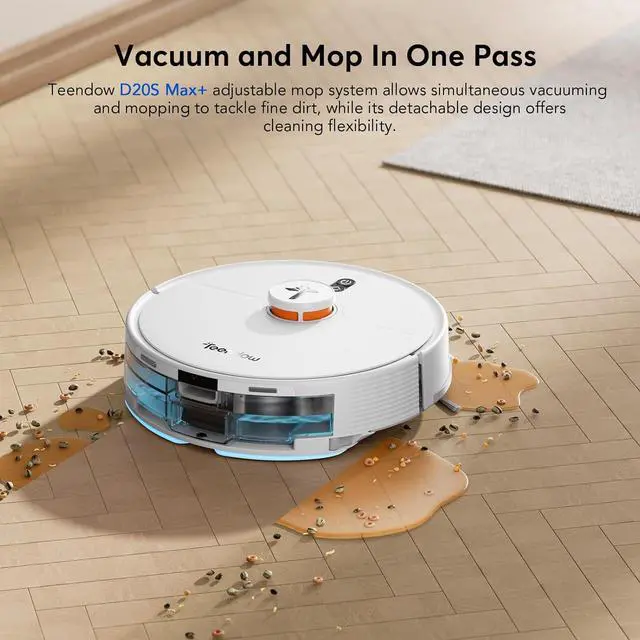 Alt view image 4 of 7 - D20S Max+ Robot Vacuum and Mop, Specifically Handling Pet Hair Design, 6000Pa Max Suction, with Self-Empty Dock, 10 Weeks Hands-Free Cleaning, PreciSense LiDAR Navigation, App & Voice Control