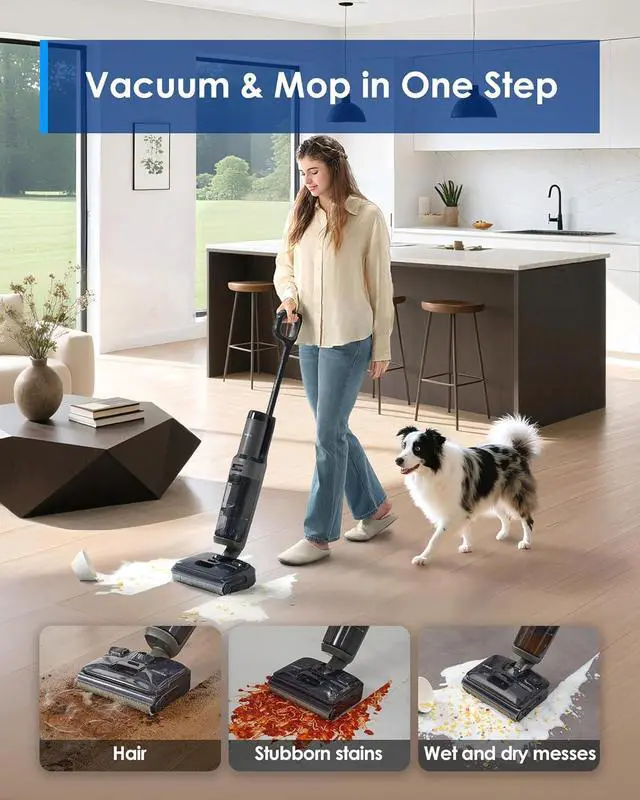 Alt view image 2 of 7 - Tineco Floor ONE i6 Stretch Wet Dry Vacuum Cleaner, Vacuum & Mop All in One, 20kpa Powerful Suction, Up to 40 Minutes Runtime, 180° Lay-Flat, Anti-Tangle Design, Full-Path Self-Cleaning&185 Flashdry