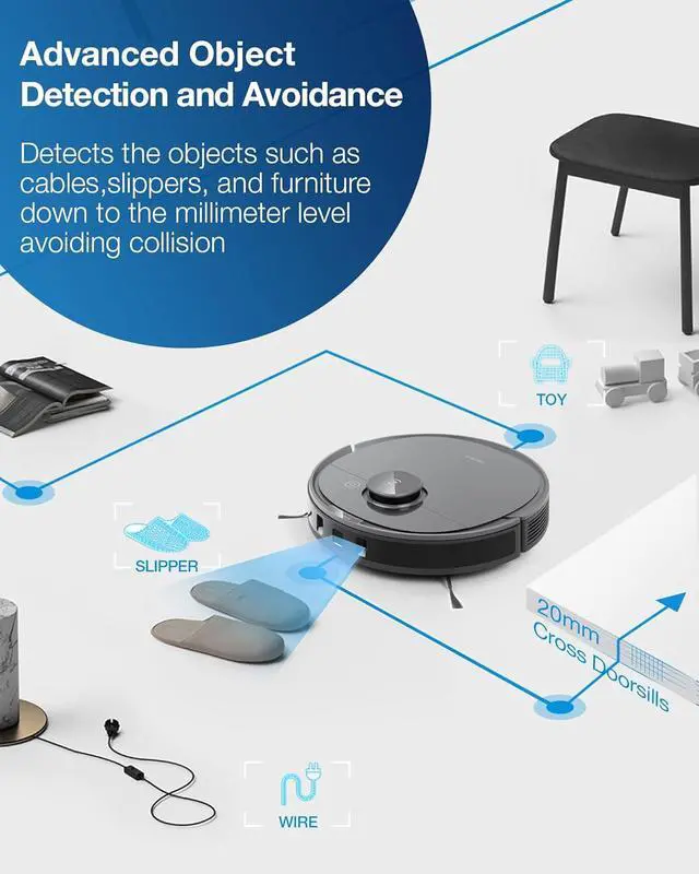 Alt view image 3 of 7 - Ecovacs Deebot T8 Robot Vacuum and Mop Cleaner, Precise Laser Navigation, Multi-floor Mapping, Intelligent Object Avoidance, Full-customize clean, No-go and No-mop Zones, Auto-empty Station Compatible