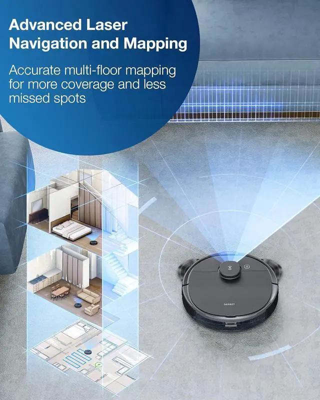 Alt view image 4 of 7 - Ecovacs Deebot T8 Robot Vacuum and Mop Cleaner, Precise Laser Navigation, Multi-floor Mapping, Intelligent Object Avoidance, Full-customize clean, No-go and No-mop Zones, Auto-empty Station Compatible