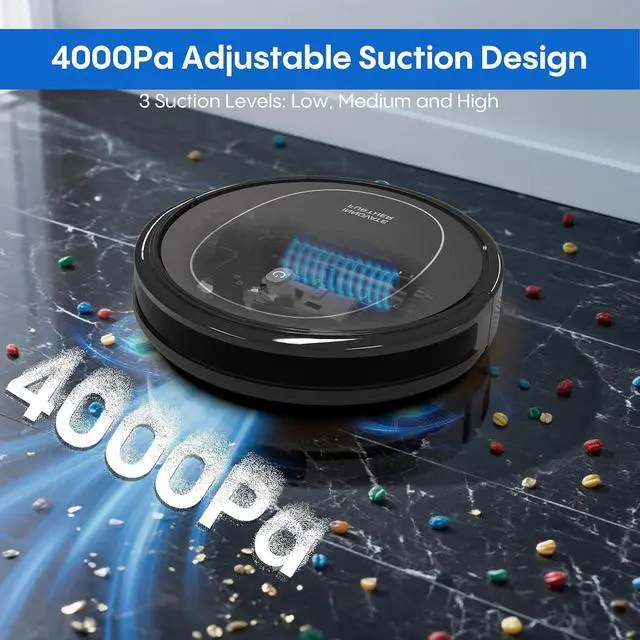 Alt view image 2 of 7 - 3-in-1 Robot Vacuum and Mop 4000Pa Vacuum Robot & WiFi/App/Remote/Alexa & Central Brush & Scheduled & Auto-Recharge Cleaning Robotic Vacuums Cleaner for Home Pet Hair, Hardfloors, Carpet