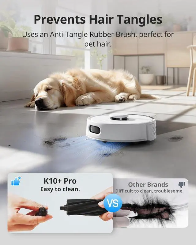 Alt view image 6 of 7 - SwitchBot K10+ Pro Robot Vacuum Self Emptying for 90 Days Hands-Free, Super Quiet Mini Robotic Vacuum with Powerful Suction, Anti-Hair-Tangle, Works with Alexa/Siri/Matter(Hub 2 Required), 2.4Ghz WiFi