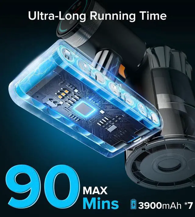 Alt view image 2 of 7 - Cordless Vacuum Cleaner, 90Mins Runtime 550W/45KPA Rechargeable Vacuum Cleaners for Home, Self-standing Stick Vacuum with Wall Mount Charging & Anti-Tangle Brush for Pet Hair, Carpet, Hardwood Floor