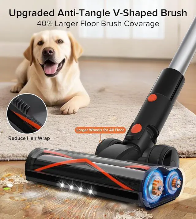 Alt view image 4 of 7 - Cordless Vacuum Cleaner, 90Mins Runtime 550W/45KPA Rechargeable Vacuum Cleaners for Home, Self-standing Stick Vacuum with Wall Mount Charging & Anti-Tangle Brush for Pet Hair, Carpet, Hardwood Floor