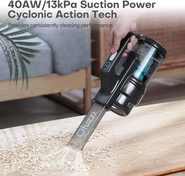 Alt view image 2 of 7 - Ofuzzi H9 Pro Handheld Vacuum Cleaner, Extra-Long Crevice Tool, 40AW/13kPa Surging Suction, LED- Display&Light, Up to 30 Mins Runtime, Portable Vacuum for Home Cleaning, Black