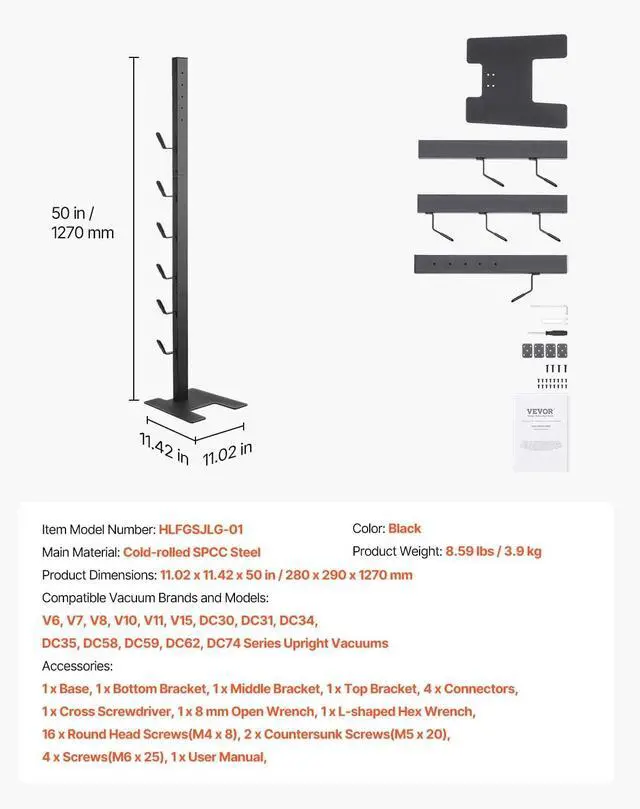 Alt view image 7 of 7 - VEVOR Vacuum Stand, Compatible with V6 V7 V8 V10 V11 V15, Stable Vacuum Stand Holder with 6 Hooks for DC30 DC31 DC34 DC35 DC58 DC59 DC62 D74 Cordless Upright Vacuum Cleaners & Accessories