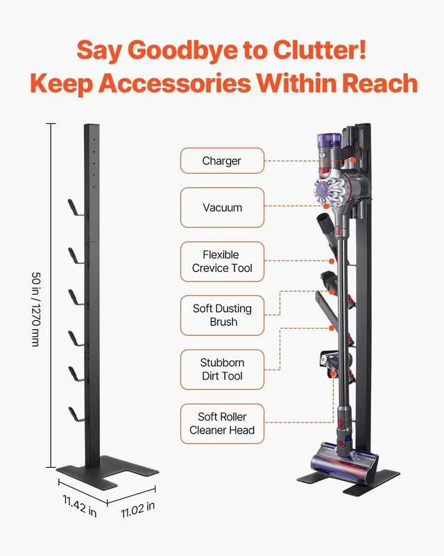 Alt view image 4 of 7 - VEVOR Vacuum Stand, Compatible with V6 V7 V8 V10 V11 V15, Stable Vacuum Stand Holder with 6 Hooks for DC30 DC31 DC34 DC35 DC58 DC59 DC62 D74 Cordless Upright Vacuum Cleaners & Accessories