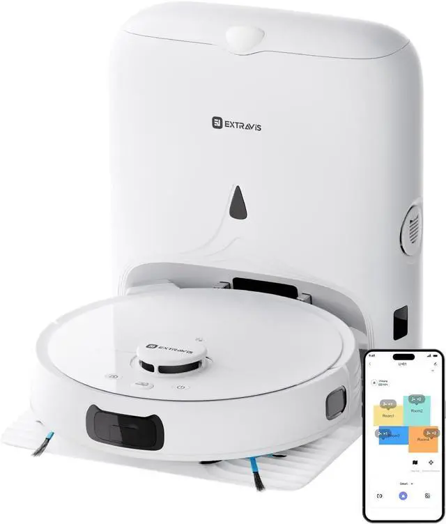 Main image of V5 Robot Vacuum and Mop, Self-Emptying Robotic Vacuum Cleaner, 8500Pa Suction, Pet Hair Tangle Cutter, Laser Navigation, Cat Laser, Carpet Detection, Ideal for Hard Floor, Tile, and Carpet