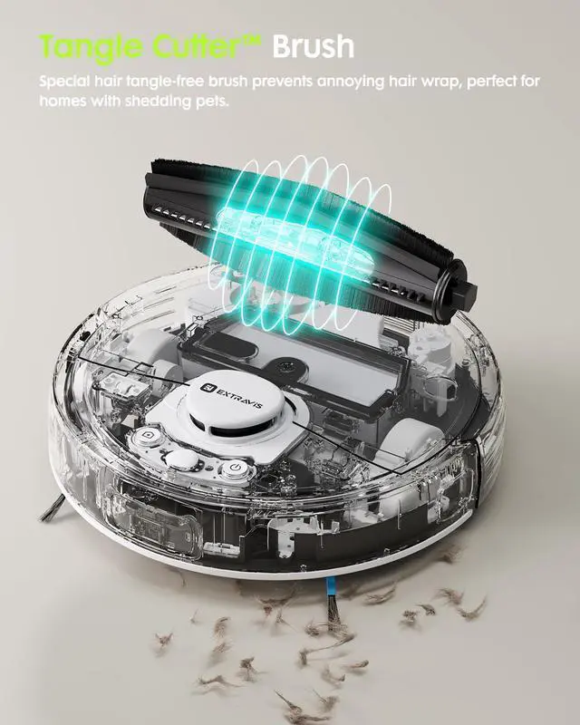 Alt view image 3 of 7 - V5 Robot Vacuum and Mop, Self-Emptying Robotic Vacuum Cleaner, 8500Pa Suction, Pet Hair Tangle Cutter, Laser Navigation, Cat Laser, Carpet Detection, Ideal for Hard Floor, Tile, and Carpet