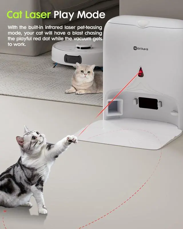 Alt view image 5 of 7 - V5 Robot Vacuum and Mop, Self-Emptying Robotic Vacuum Cleaner, 8500Pa Suction, Pet Hair Tangle Cutter, Laser Navigation, Cat Laser, Carpet Detection, Ideal for Hard Floor, Tile, and Carpet