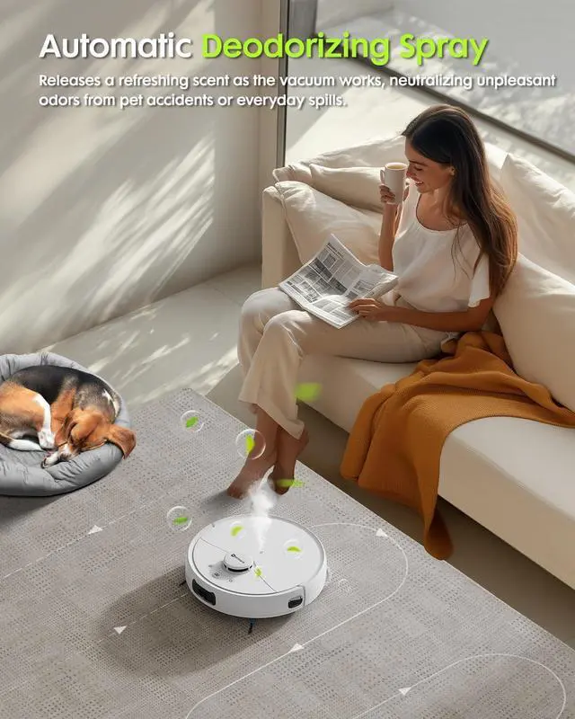Alt view image 6 of 7 - V5 Robot Vacuum and Mop, Self-Emptying Robotic Vacuum Cleaner, 8500Pa Suction, Pet Hair Tangle Cutter, Laser Navigation, Cat Laser, Carpet Detection, Ideal for Hard Floor, Tile, and Carpet