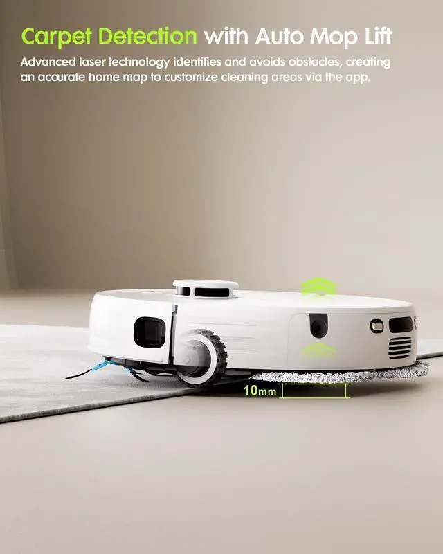 Alt view image 7 of 7 - V5 Robot Vacuum and Mop, Self-Emptying Robotic Vacuum Cleaner, 8500Pa Suction, Pet Hair Tangle Cutter, Laser Navigation, Cat Laser, Carpet Detection, Ideal for Hard Floor, Tile, and Carpet