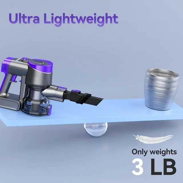 Alt view image 6 of 7 - DEVOAC V90 Cordless Vacuum Cleaner, 28KPa Powerful Suction, Up to 45mins Runtime, 60dB Ultra Quiet, 6 in 1 Cordless Stick Vacuum Cleaner for Hard Floor, Carpet, Pet Hair(Purple)