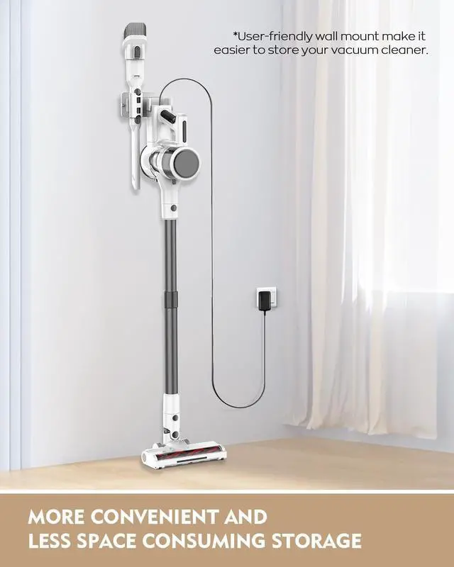 Alt view image 6 of 7 - Cordless Vacuum Cleaner, 80,000 RPM Motor and Power Filtration, Stick Vacuum with 2200 mAh Battery, 35 Mins Worktime, 2 Modes, Rotated Multi-Heads, Height-Adjustable Vacuum for Home (Harbor White)