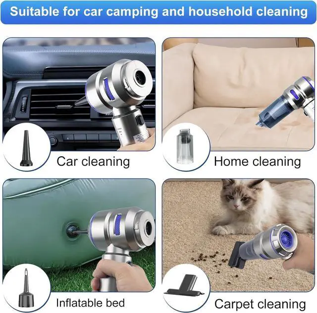 Alt view image 3 of 7 - Car Vacuum Portable Cordless, 21000Pa Strong Suction Handheld Vacuum, 100W Auto Vac for Car Detailing, Home, RV Camping Use with 6000mAh Battery, Type-C Fast Charge & Blower Function