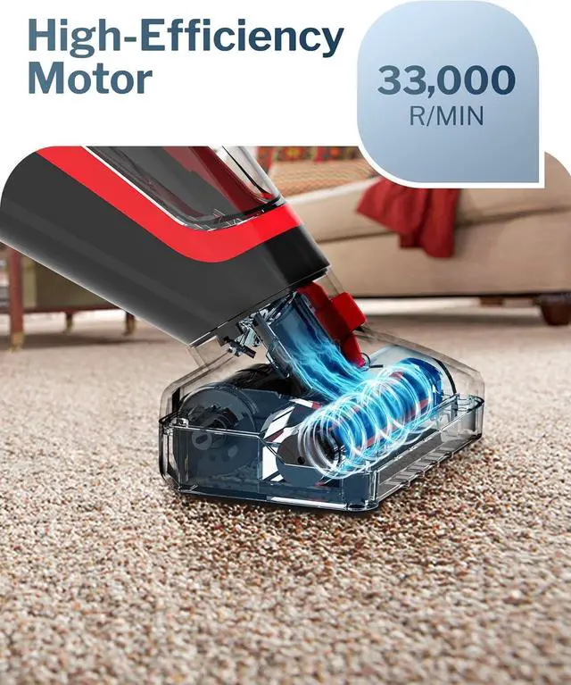 Alt view image 2 of 7 - Pet Hair Handheld Vacuum, Car Vacuum Portable Cordless Rechargeable with Reusable Filter and Motorized Brush for Carpet, Couch & Stairs, Red, 17.4"X 4.6"X 6.6"