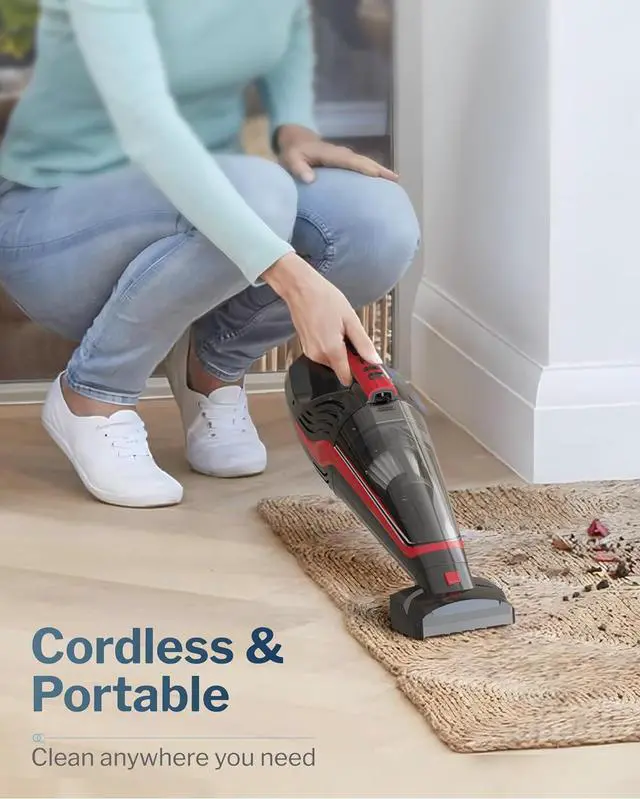 Alt view image 3 of 7 - Pet Hair Handheld Vacuum, Car Vacuum Portable Cordless Rechargeable with Reusable Filter and Motorized Brush for Carpet, Couch & Stairs, Red, 17.4"X 4.6"X 6.6"