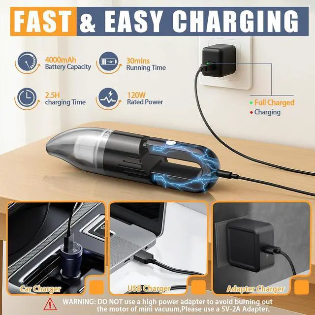 Alt view image 6 of 7 - Mini Portable Car Vacuum Cordless,Small Handheld Vacuum for Quick Cleaning,Hand Held Vacuuming,Dust Buster Cordless Rechargeable for Home Office and Car Travel Cleaning