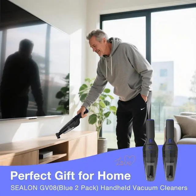 Alt view image 2 of 7 - SEALON GV08 Handheld Rechargeable Car Vacuum Cleaner, 10KPa Vacuum Cleaner and Air Duster, High Power Hand Held Vacuum with LED Light and Multi-Nozzles for Car, Home, Office, Pet Blue 2 Pack