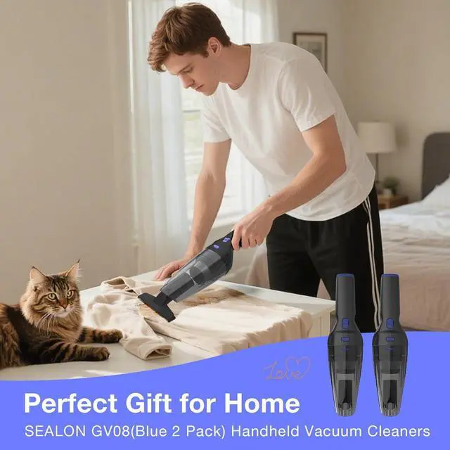 Alt view image 3 of 7 - SEALON GV08 Handheld Rechargeable Car Vacuum Cleaner, 10KPa Vacuum Cleaner and Air Duster, High Power Hand Held Vacuum with LED Light and Multi-Nozzles for Car, Home, Office, Pet Blue 2 Pack