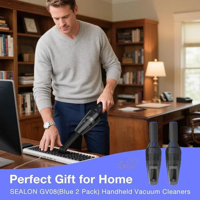 Alt view image 4 of 7 - SEALON GV08 Handheld Rechargeable Car Vacuum Cleaner, 10KPa Vacuum Cleaner and Air Duster, High Power Hand Held Vacuum with LED Light and Multi-Nozzles for Car, Home, Office, Pet Blue 2 Pack