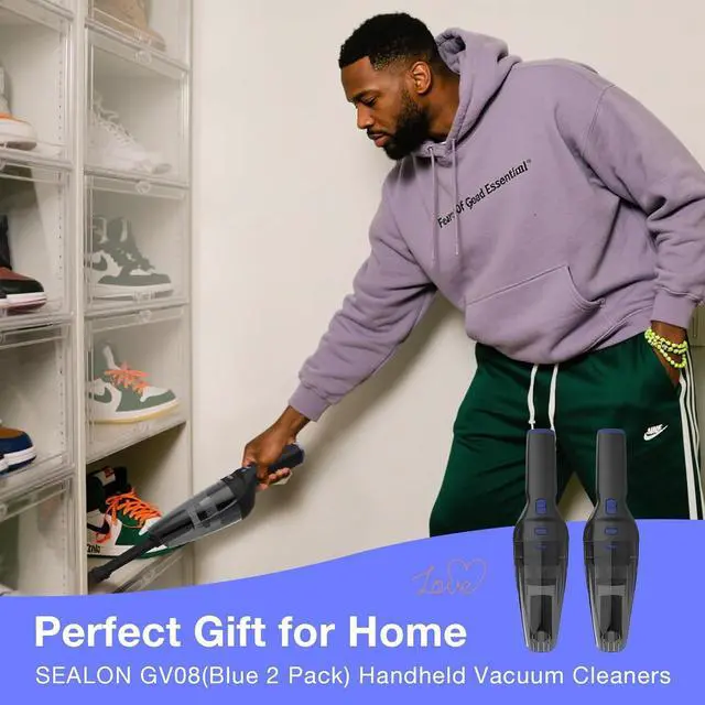 Alt view image 5 of 7 - SEALON GV08 Handheld Rechargeable Car Vacuum Cleaner, 10KPa Vacuum Cleaner and Air Duster, High Power Hand Held Vacuum with LED Light and Multi-Nozzles for Car, Home, Office, Pet Blue 2 Pack