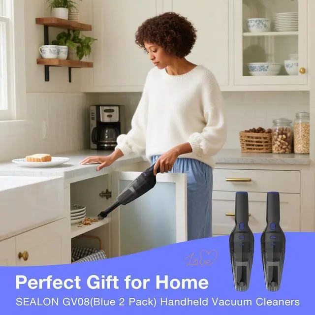 Alt view image 6 of 7 - SEALON GV08 Handheld Rechargeable Car Vacuum Cleaner, 10KPa Vacuum Cleaner and Air Duster, High Power Hand Held Vacuum with LED Light and Multi-Nozzles for Car, Home, Office, Pet Blue 2 Pack