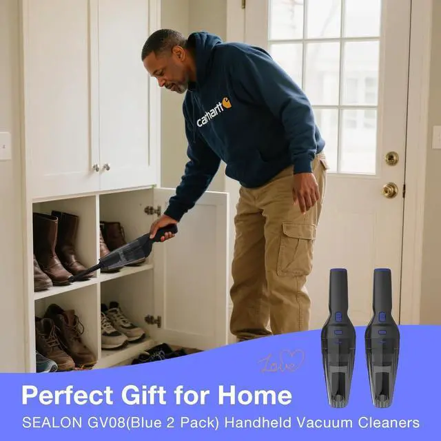 Alt view image 7 of 7 - SEALON GV08 Handheld Rechargeable Car Vacuum Cleaner, 10KPa Vacuum Cleaner and Air Duster, High Power Hand Held Vacuum with LED Light and Multi-Nozzles for Car, Home, Office, Pet Blue 2 Pack