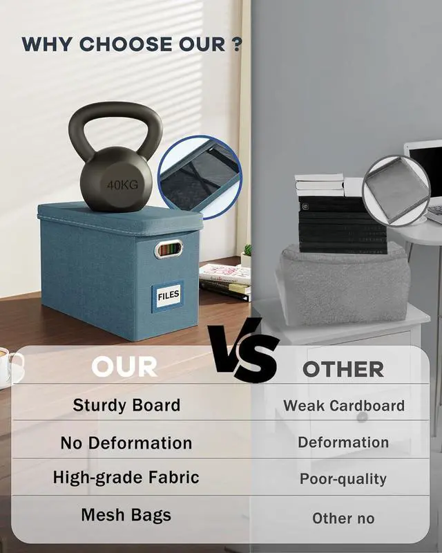 Alt view image 3 of 7 - Oterri File Organizer Box with Lid, Hanging Filing File Box with Mesh Pocket, Document Organizer Box for Letter Files, Portable Storage Box with Smooth Sliding Rail for Office&Home (1 PCS, Dark-blue)