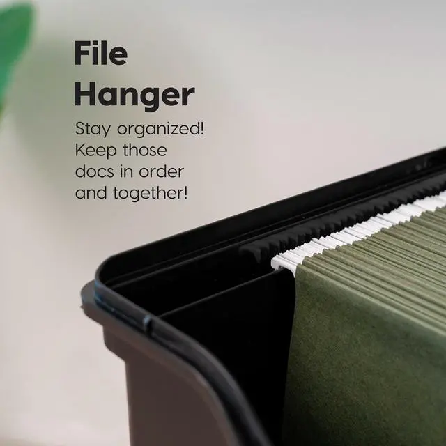 Alt view image 2 of 7 - IRIS USA File Box with Lid File Organizer for Letter File w/ Organizer-Lid, Plastic Mobile Filing Organizer, Water Resistant Document Box, Portable File Box with Handle, Secure Buckle, Lockable, Black