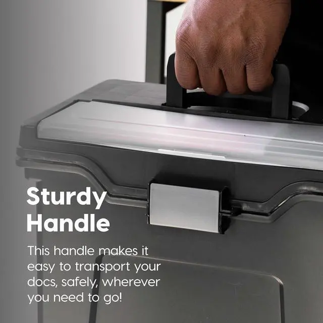 Alt view image 3 of 7 - IRIS USA File Box with Lid File Organizer for Letter File w/ Organizer-Lid, Plastic Mobile Filing Organizer, Water Resistant Document Box, Portable File Box with Handle, Secure Buckle, Lockable, Black