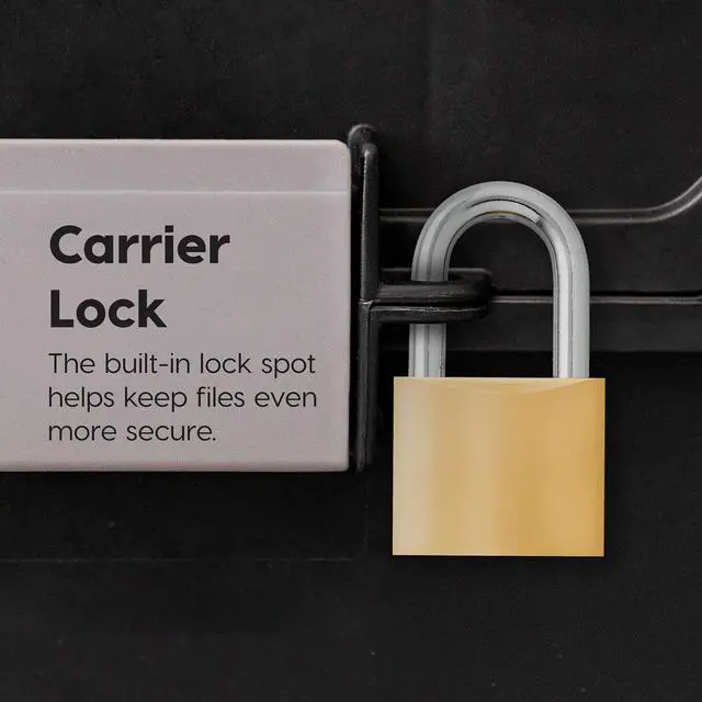 Alt view image 5 of 7 - IRIS USA File Box with Lid File Organizer for Letter File w/ Organizer-Lid, Plastic Mobile Filing Organizer, Water Resistant Document Box, Portable File Box with Handle, Secure Buckle, Lockable, Black