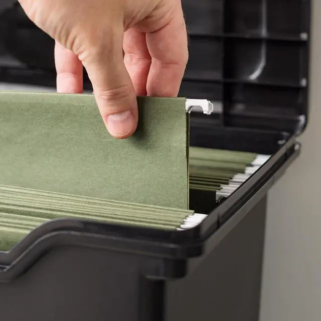 Alt view image 6 of 7 - IRIS USA File Box with Lid File Organizer for Letter File w/ Organizer-Lid, Plastic Mobile Filing Organizer, Water Resistant Document Box, Portable File Box with Handle, Secure Buckle, Lockable, Black