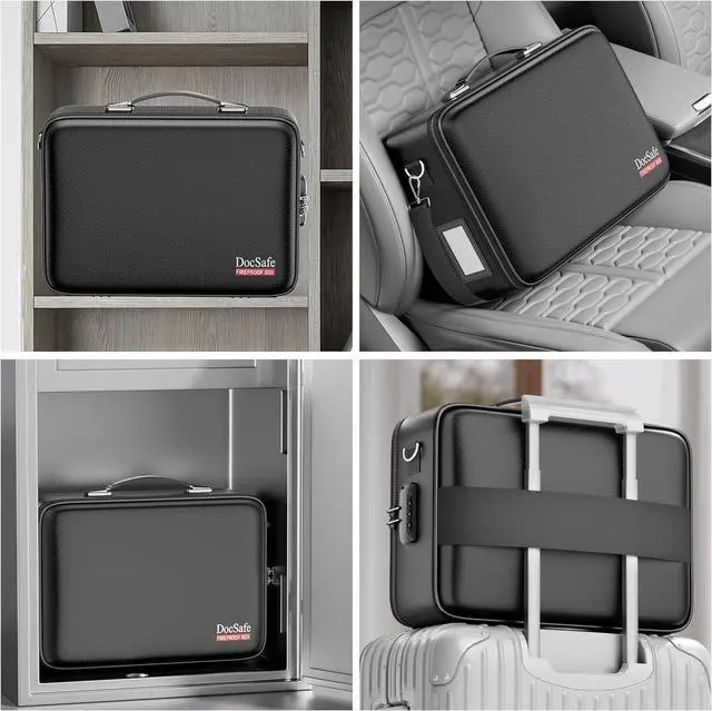 Alt view image 6 of 7 - DocSafe Fireproof Document Box with Lock, Hard Case File Organizer with Accordion File Folder, Fireproof Water Resistant Safe Box Home Office Travel Storage for Important Documents Laptop Black