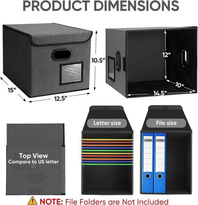 Alt view image 2 of 7 - BALEINE File Organizer Box with Lid, Collapsible File Folder Organizer with Plastic Slide, Hanging File Folder Box for Office Document Storage (1 Pack, Black)