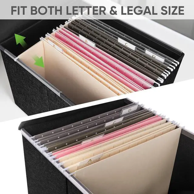 Alt view image 3 of 7 - BALEINE File Organizer Box with Lid, Collapsible File Folder Organizer with Plastic Slide, Hanging File Folder Box for Office Document Storage (1 Pack, Black)