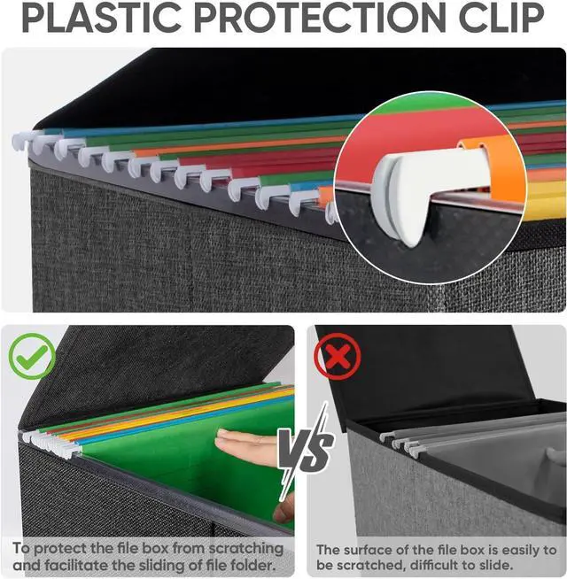 Alt view image 4 of 7 - BALEINE File Organizer Box with Lid, Collapsible File Folder Organizer with Plastic Slide, Hanging File Folder Box for Office Document Storage (1 Pack, Black)