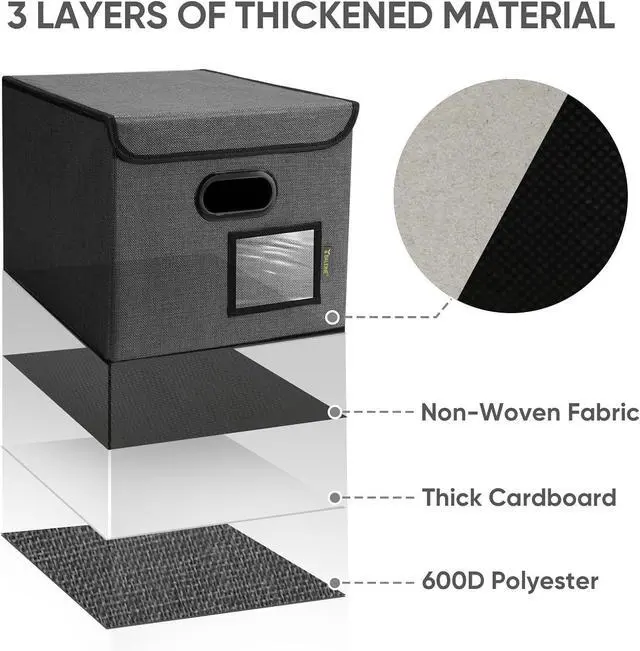 Alt view image 6 of 7 - BALEINE File Organizer Box with Lid, Collapsible File Folder Organizer with Plastic Slide, Hanging File Folder Box for Office Document Storage (1 Pack, Black)