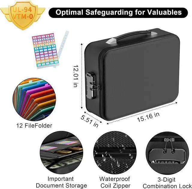 Alt view image 6 of 7 - Fireproof Document Box With Combination Lock,Hard Case File Organizer Heat Insulated And Waterproof,Portable Home Travel Safe Storage Box For Important Documents Laptop,Files More