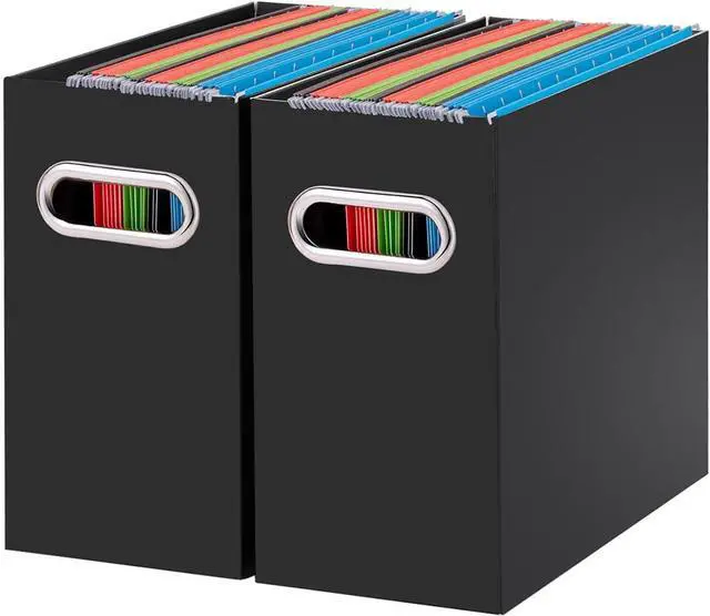 Main image of Oterri File Organizer, 2 Packs Small Storage Box, Cardboard File Folder Organizer, Collapsible File Box for Hanging File Folders Letter Size, Portable Filing Organizer with HandleBlack