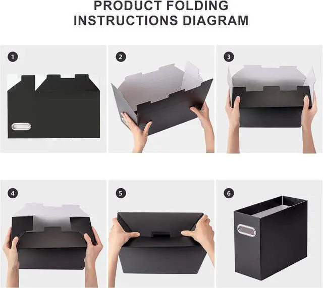 Alt view image 4 of 6 - Oterri File Organizer, 2 Packs Small Storage Box, Cardboard File Folder Organizer, Collapsible File Box for Hanging File Folders Letter Size, Portable Filing Organizer with HandleBlack