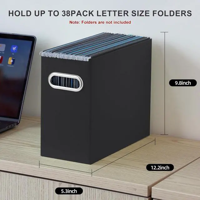 Alt view image 2 of 6 - Oterri File Organizer, 2 Packs Small Storage Box, Cardboard File Folder Organizer, Collapsible File Box for Hanging File Folders Letter Size, Portable Filing Organizer with HandleBlack