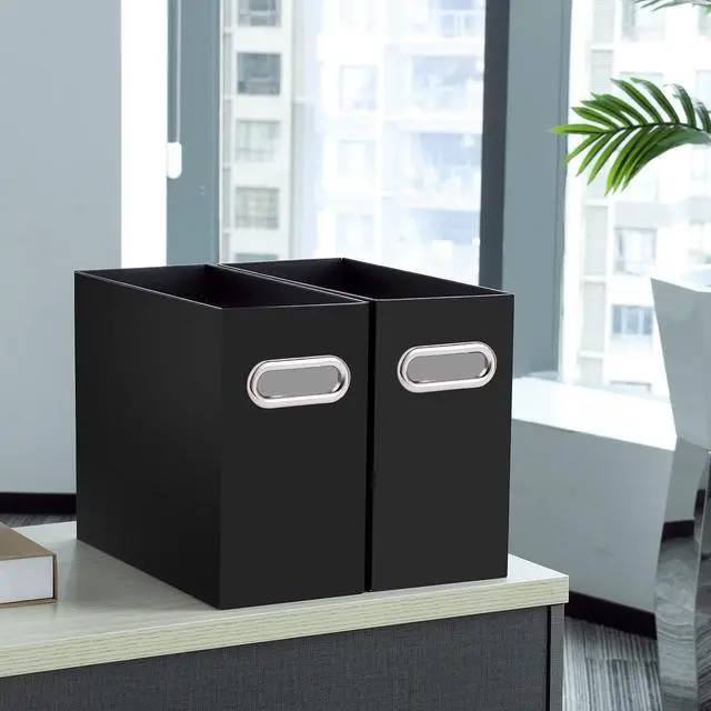 Alt view image 6 of 6 - Oterri File Organizer, 2 Packs Small Storage Box, Cardboard File Folder Organizer, Collapsible File Box for Hanging File Folders Letter Size, Portable Filing Organizer with HandleBlack