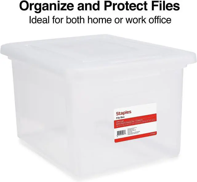 Alt view image 2 of 7 - STAPLES Hanging File Folder Box, Storage Bin Organizer, Snap Lid, Letter & Legal Size Documents, Clear
