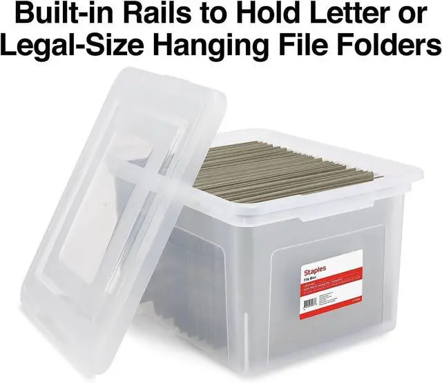 Alt view image 3 of 7 - STAPLES Hanging File Folder Box, Storage Bin Organizer, Snap Lid, Letter & Legal Size Documents, Clear