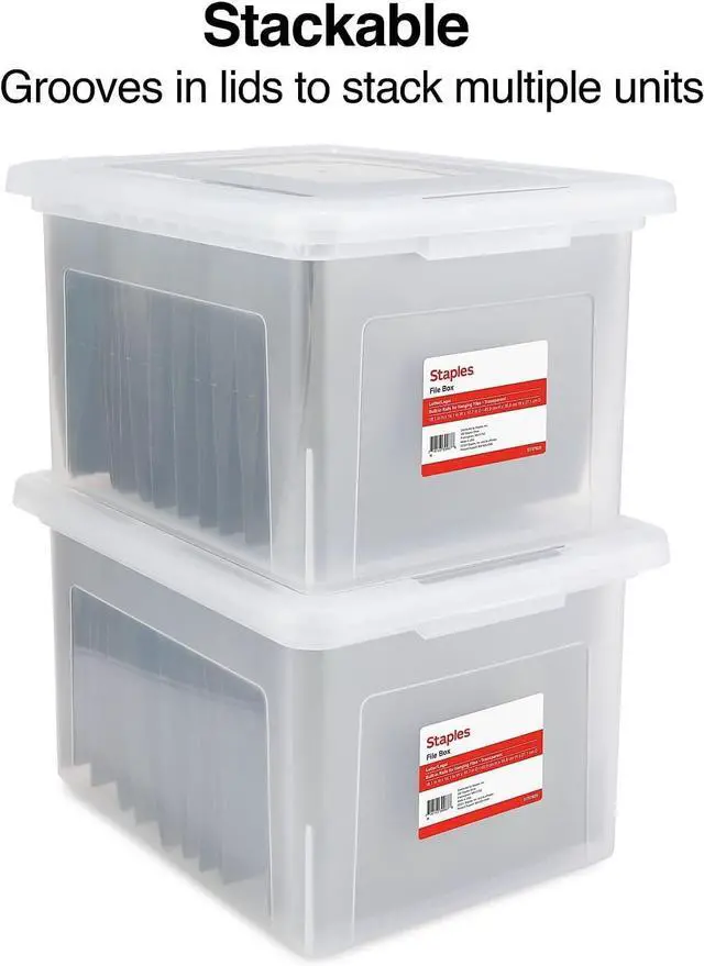Alt view image 5 of 7 - STAPLES Hanging File Folder Box, Storage Bin Organizer, Snap Lid, Letter & Legal Size Documents, Clear