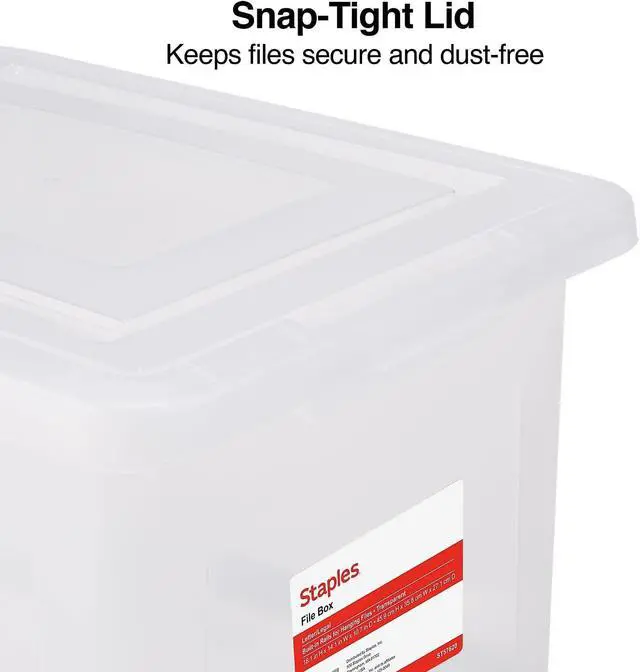 Alt view image 4 of 7 - STAPLES Hanging File Folder Box, Storage Bin Organizer, Snap Lid, Letter & Legal Size Documents, Clear